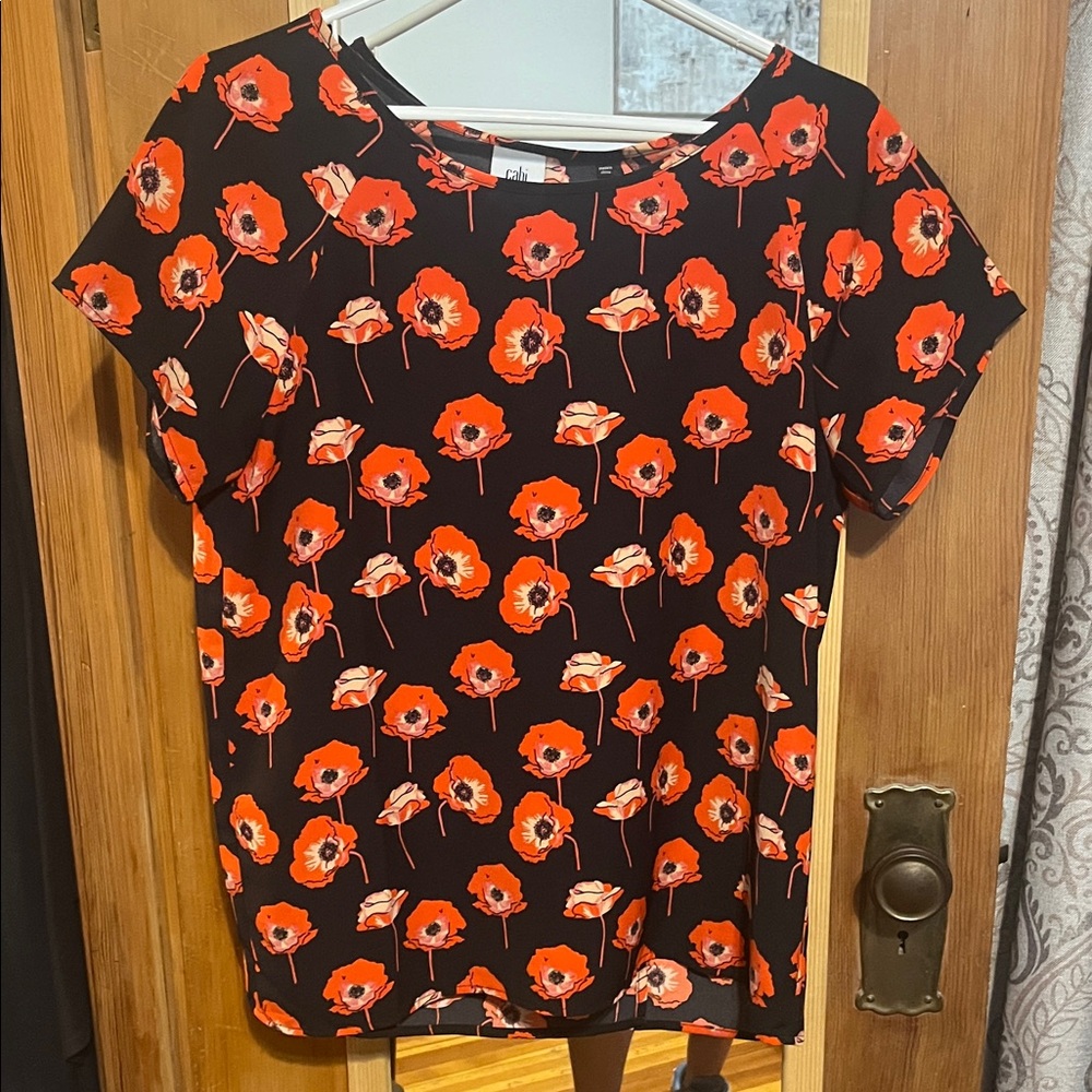 CAbi Black and Red Floral Blouse
